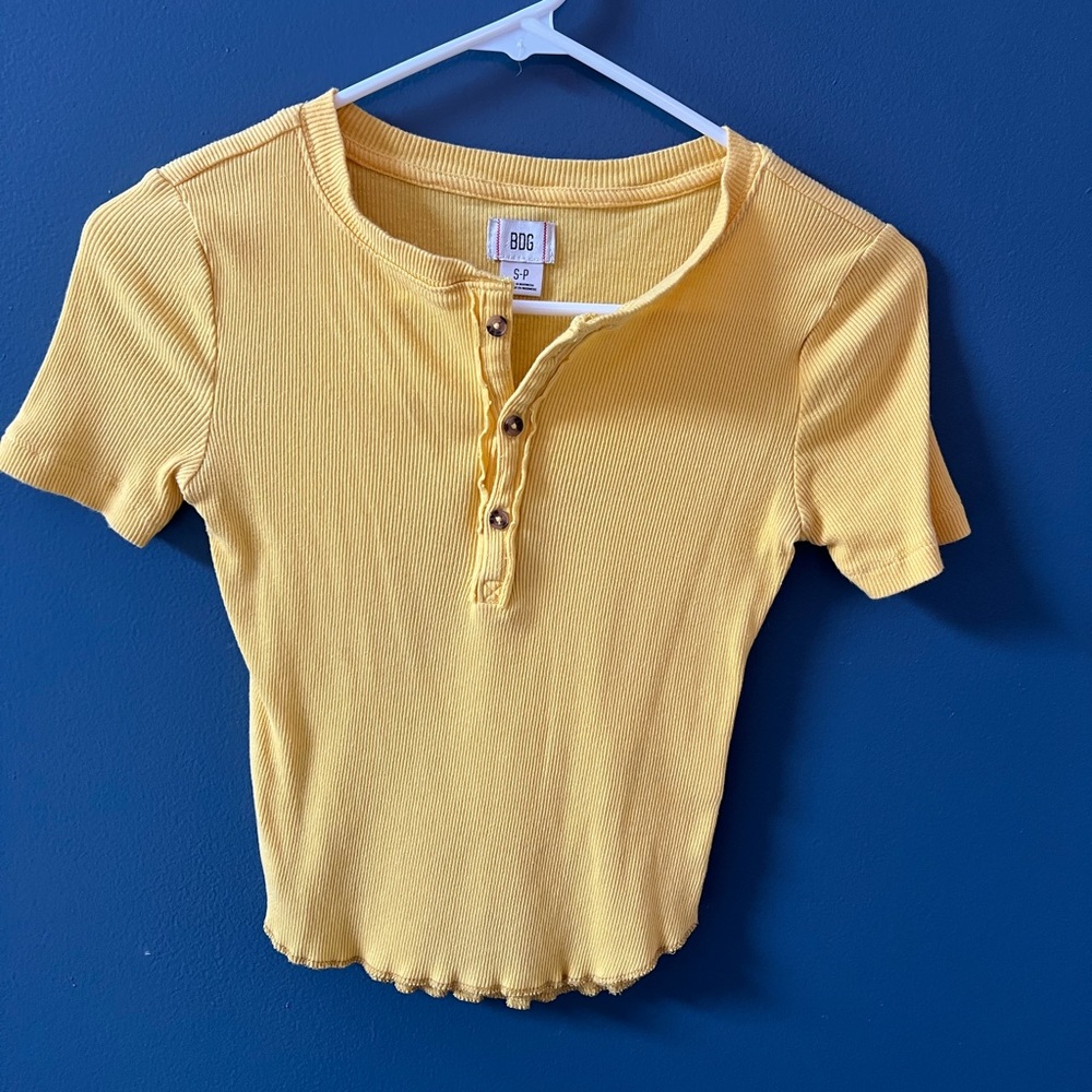 BDG Mustard Ribbed Henley Top